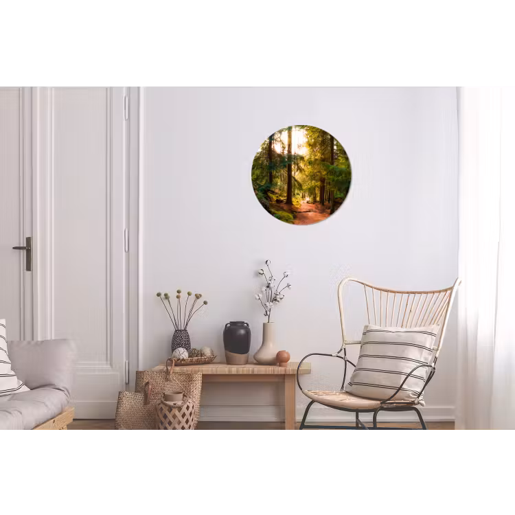 Bos - Pad - Bomen - Groen - Zon - Natuur Wandcirkel aluminium klein -woonkamer