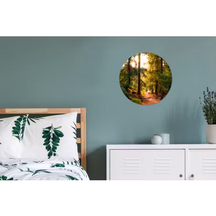 Bos - Pad - Bomen - Groen - Zon - Natuur Wandcirkel aluminium klein -slaapkamer