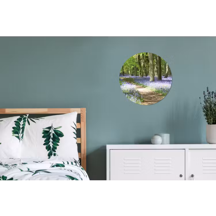 Bos - Pad - Bloemen - Paars - Groen - Natuur Wandcirkel aluminium klein -slaapkamer