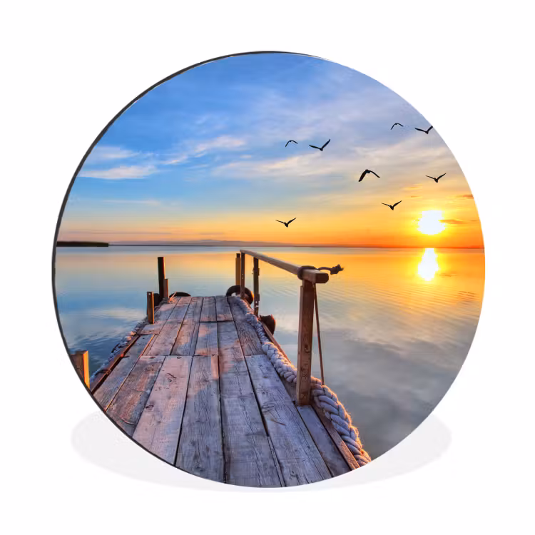 Meer - Stijger - Vogels - Zonsondergang Wandcirkel aluminium klein -3d