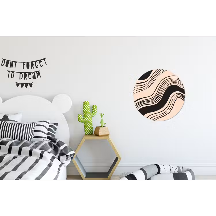 Golven - Zwart - Zandkleur Wandcirkel aluminium klein -kinderkamer