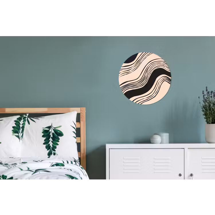 Golven - Zwart - Zandkleur Wandcirkel aluminium klein -slaapkamer