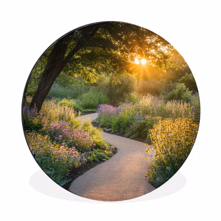 Pad - Bloemen - Park Wandcirkel aluminium klein -3d