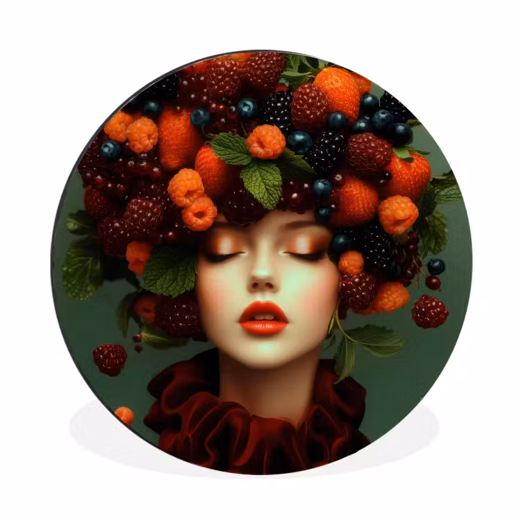 Vrouw - Aardbeien - Frambozen - Bramen - Bessen Wandcirkel aluminium klein -3d