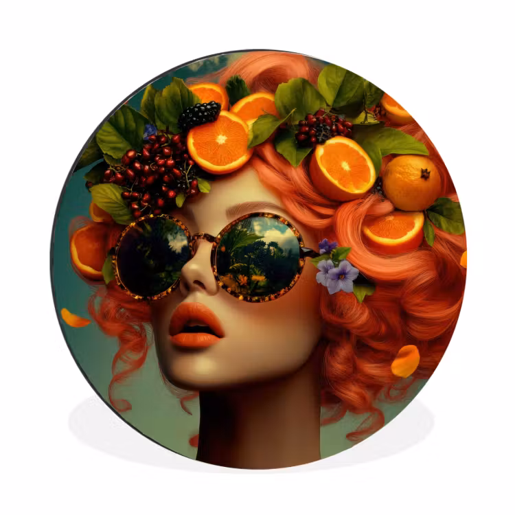 Vrouw - Sinaasappel - Bessen - Oranje Wandcirkel aluminium klein -3d