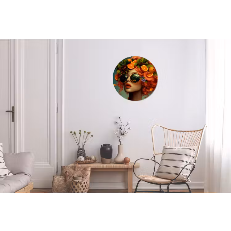 Vrouw - Sinaasappel - Bessen - Oranje Wandcirkel aluminium klein -woonkamer