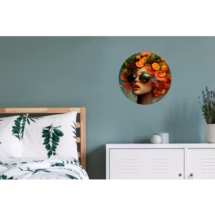 Vrouw - Sinaasappel - Bessen - Oranje Wandcirkel aluminium klein -slaapkamer
