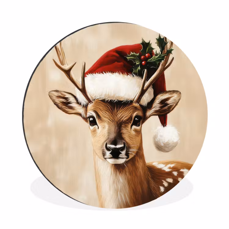 Kerst - Hert - Gewei - Rood Wandcirkel aluminium klein -3d