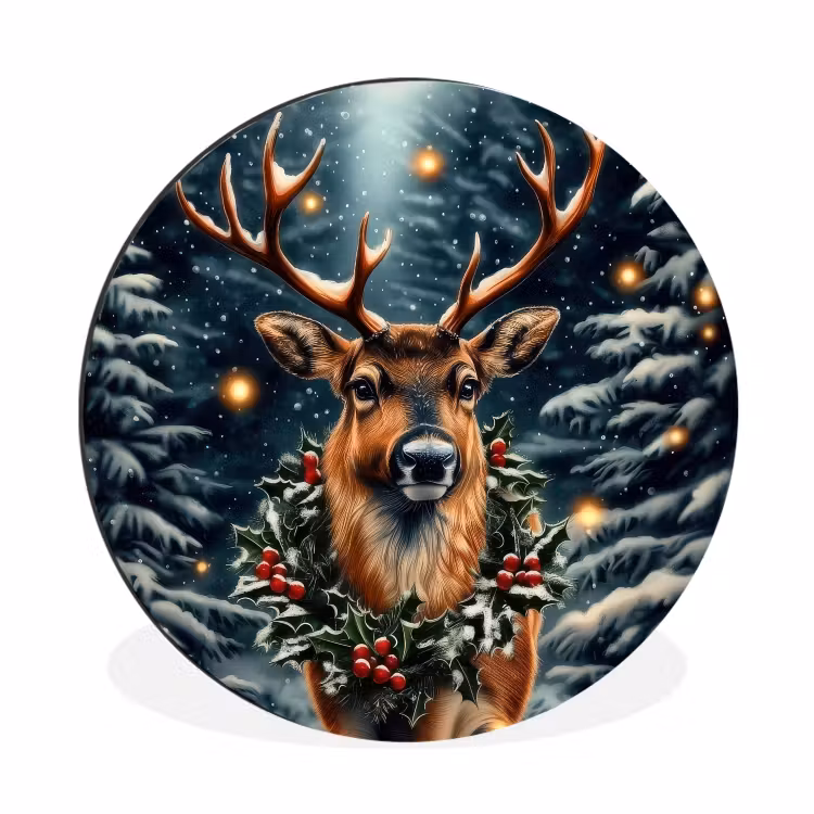 Kerst - Magie - Bos - Kleurrijk Wandcirkel aluminium klein -3d