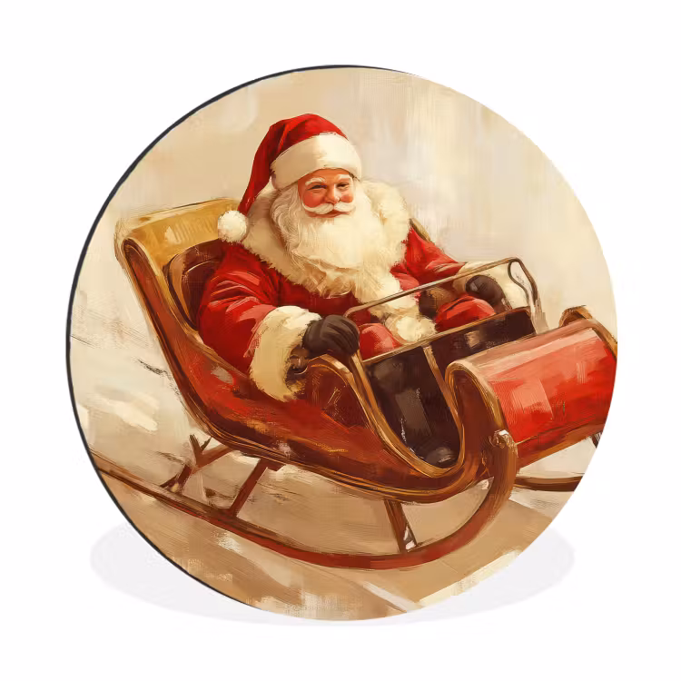 Kerst - Slee - Kerstman Wandcirkel aluminium klein -3d