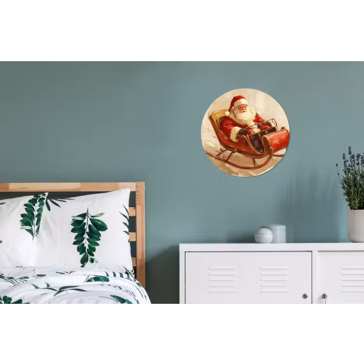 Kerst - Slee - Kerstman Wandcirkel aluminium klein -slaapkamer