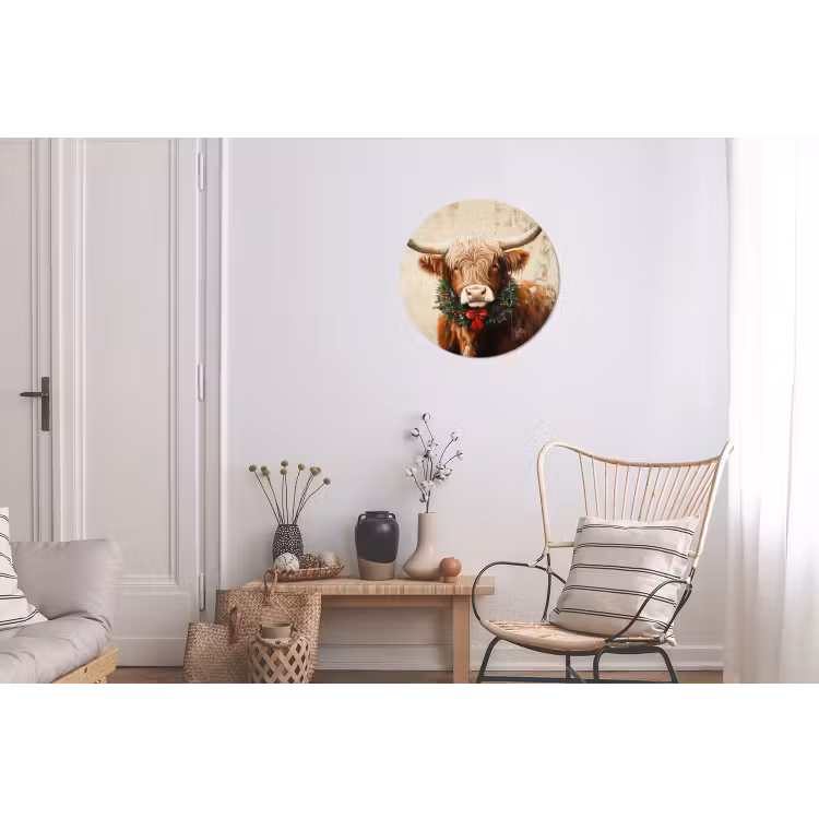 Kerst - Schotse Hooglander - Bruin - Krans Wandcirkel aluminium klein -woonkamer