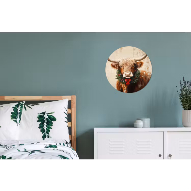Kerst - Schotse Hooglander - Bruin - Krans Wandcirkel aluminium klein -slaapkamer