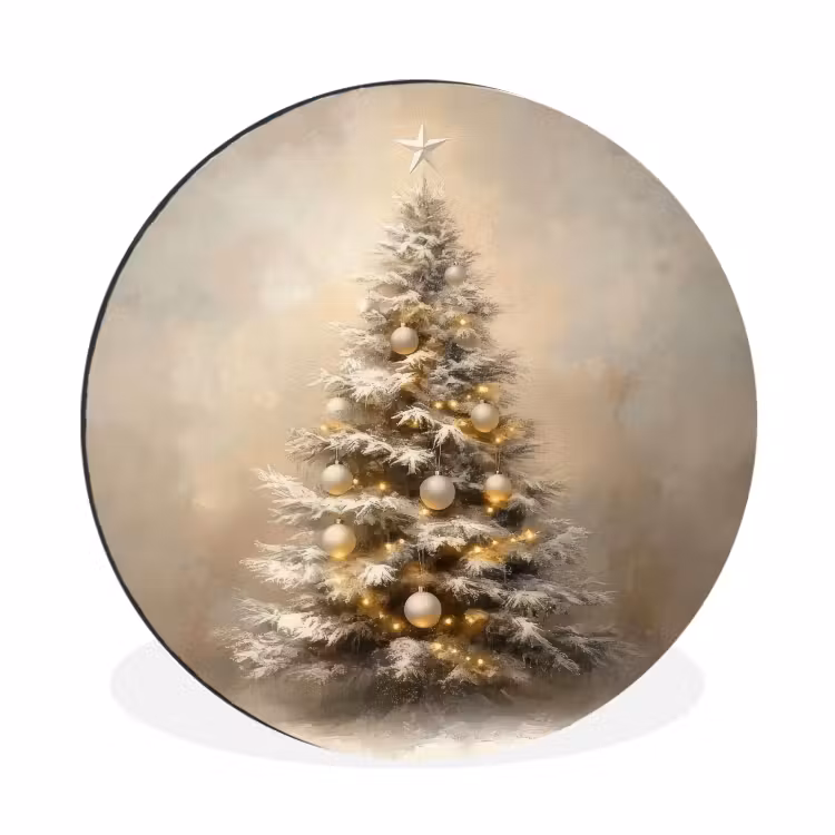 Kerst - kerstboom - Sneeuw - Art Wandcirkel aluminium klein -3d