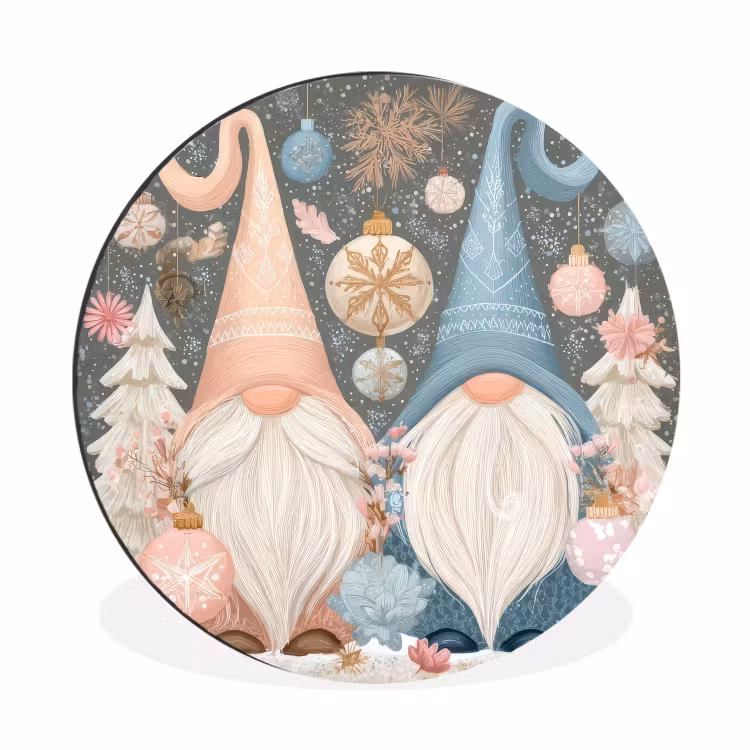 Kerst - Gnomen - Pastel Wandcirkel aluminium klein -3d
