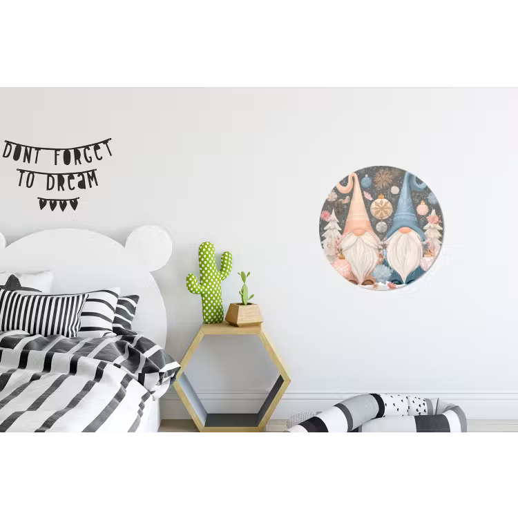 Kerst - Gnomen - Pastel Wandcirkel aluminium klein -kinderkamer