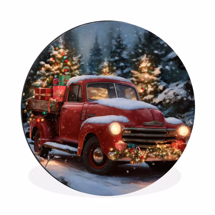 Kersttruck - Sneeuwbos - Rood Wandcirkel aluminium klein -3d