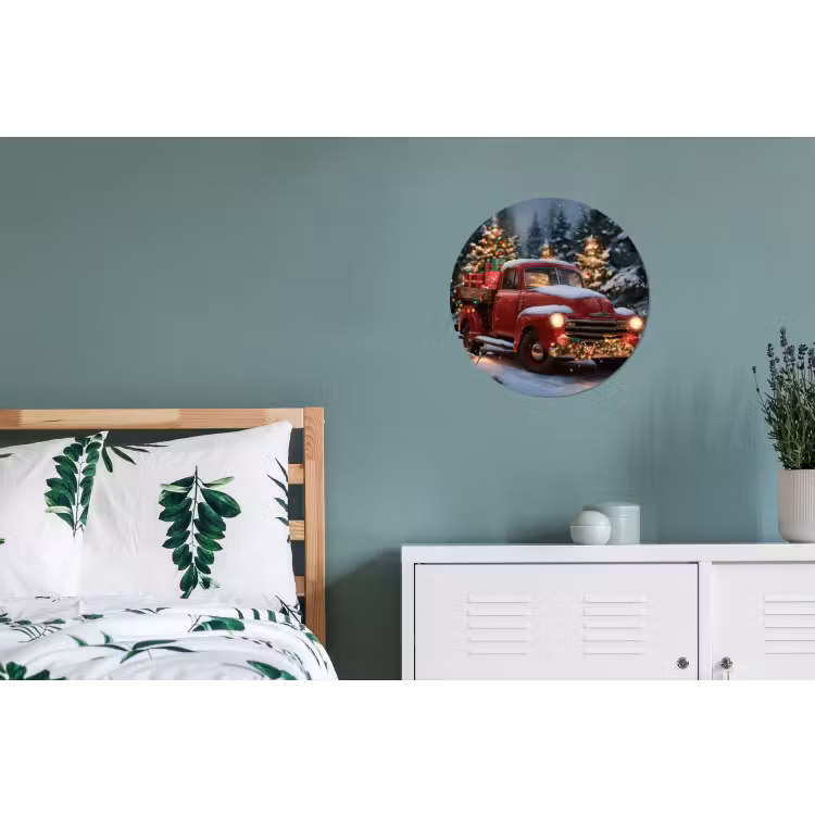 Kersttruck - Sneeuwbos - Rood Wandcirkel aluminium klein -slaapkamer