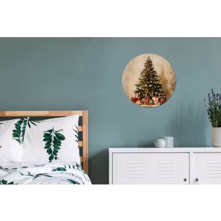 Kerstboom - Versierd - Kleurrijk Wandcirkel aluminium klein -slaapkamer