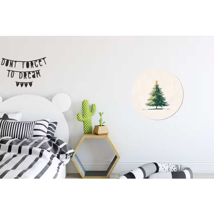 Kerstboom - Illustratie - Ster - Sneeuw Wandcirkel aluminium klein -kinderkamer