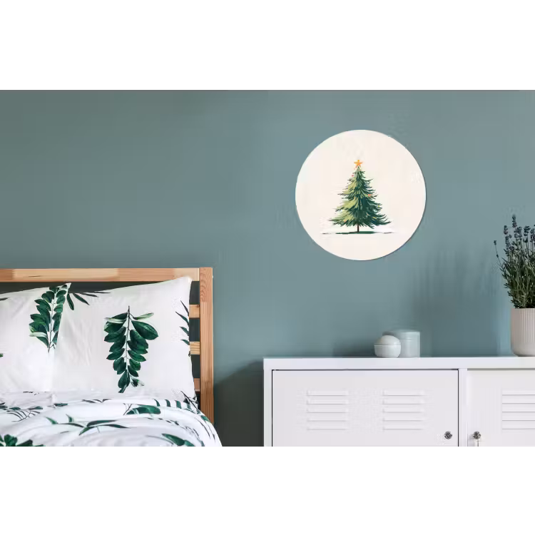 Kerstboom - Illustratie - Ster - Sneeuw Wandcirkel aluminium klein -slaapkamer