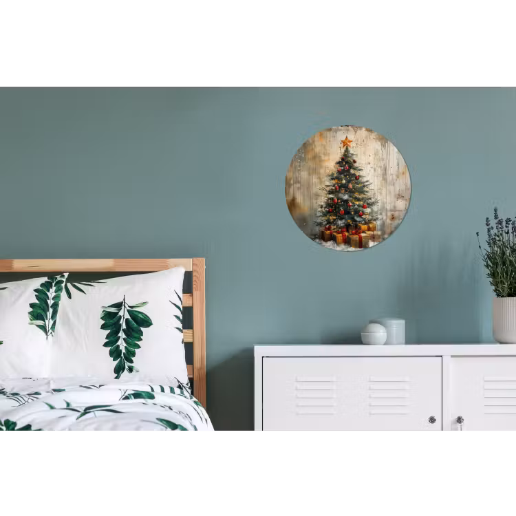 Kerstboom - Vintage - Kerst - Cadeau Wandcirkel aluminium klein -slaapkamer