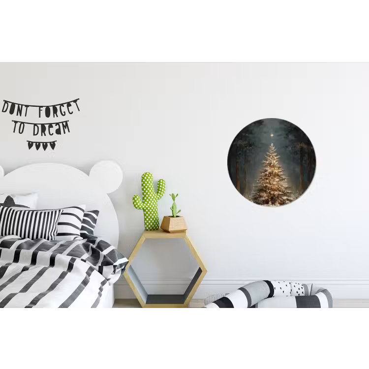 Kerstboom - Bos - Sneeuw - meerkleurig Wandcirkel aluminium klein -kinderkamer