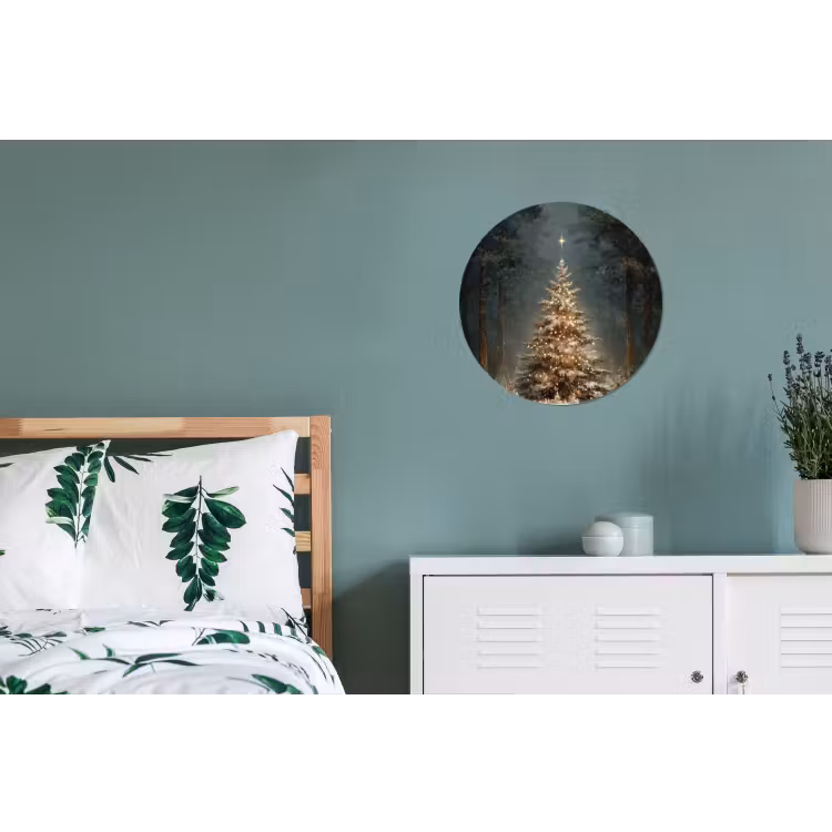 Kerstboom - Bos - Sneeuw - meerkleurig Wandcirkel aluminium klein -slaapkamer