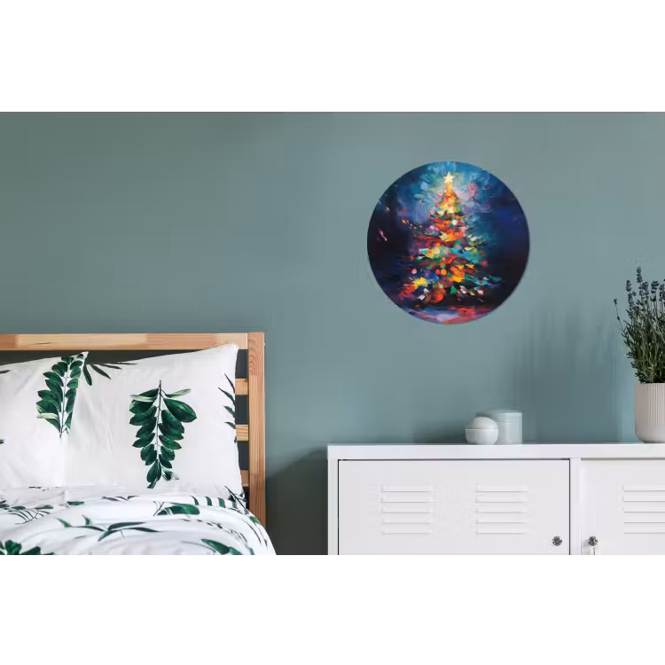 Kerstboom - Kerst - Abstract - Kleurrijk Wandcirkel aluminium klein -slaapkamer