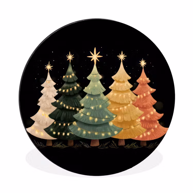 Kerstbomen - Kleurrijk - Lichtjes - Ster Wandcirkel aluminium klein -3d