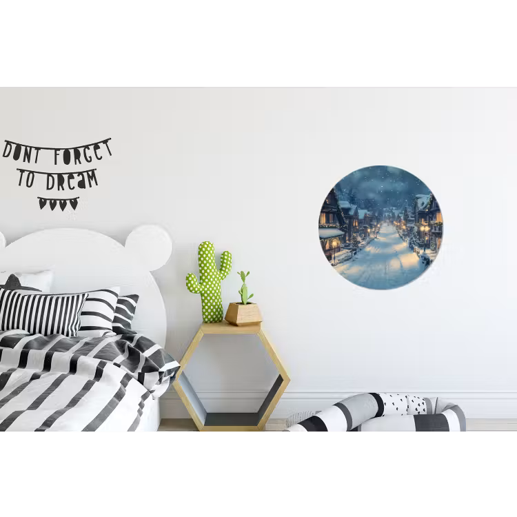 Kerstdorp - Kerst - Sneeuw - Winter Wandcirkel aluminium klein -kinderkamer