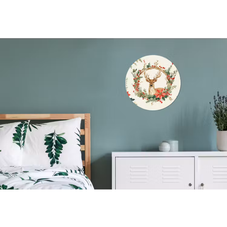 Kerstkrans - Hert - Hulst - Rood Wandcirkel aluminium klein -slaapkamer