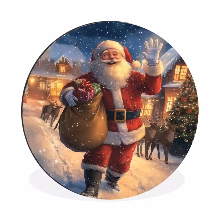 Kerstman - Dorp - Hert - Donker Wandcirkel aluminium klein -3d