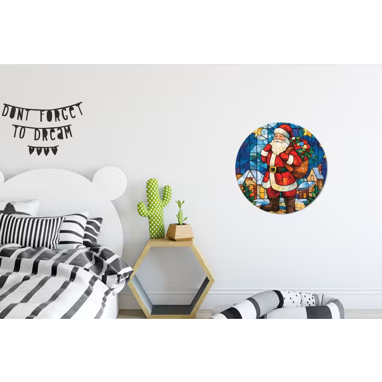 Kerstman - Glas - Kleurrijk Wandcirkel aluminium klein -kinderkamer