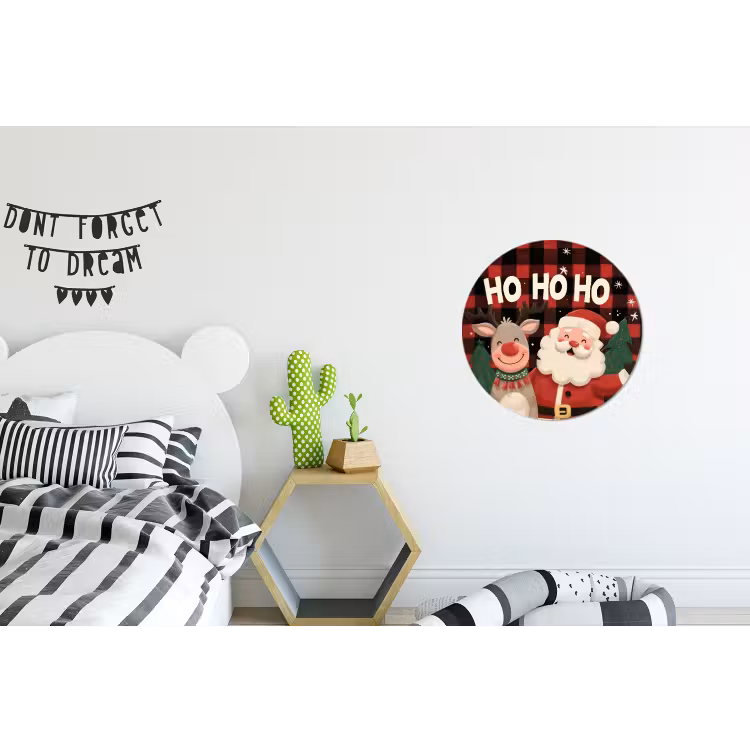 Kerstman - Rendier - Tekst - Rood - Zwart Wandcirkel aluminium klein -kinderkamer