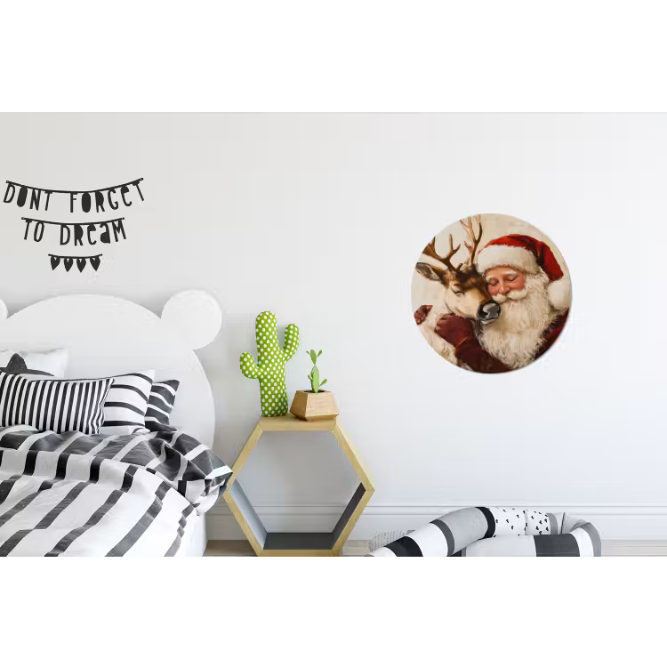 Kerstman - Rendier - Kerst - Christmas Wandcirkel aluminium klein -kinderkamer