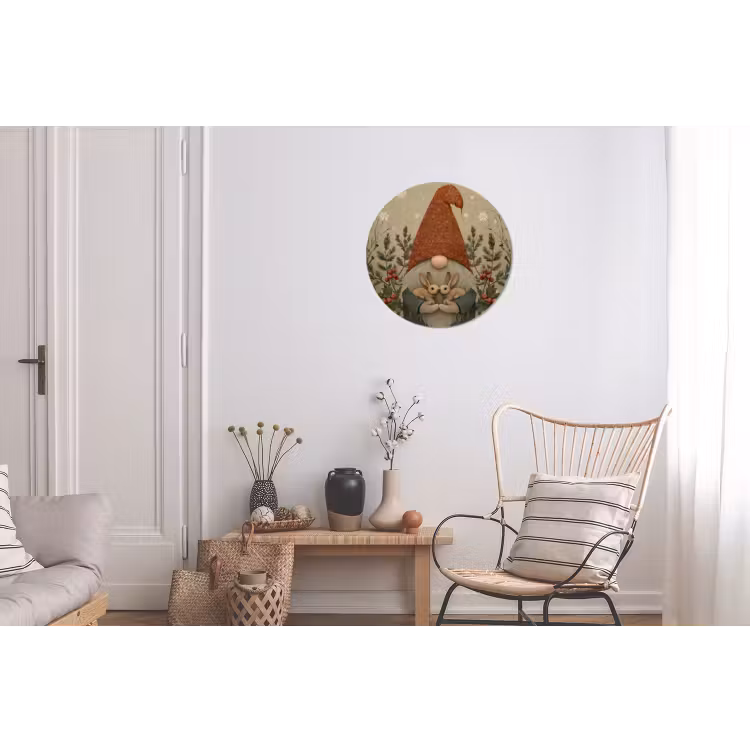 Kerstgnome - Konijntjes - Kleurrijk Wandcirkel aluminium klein -woonkamer