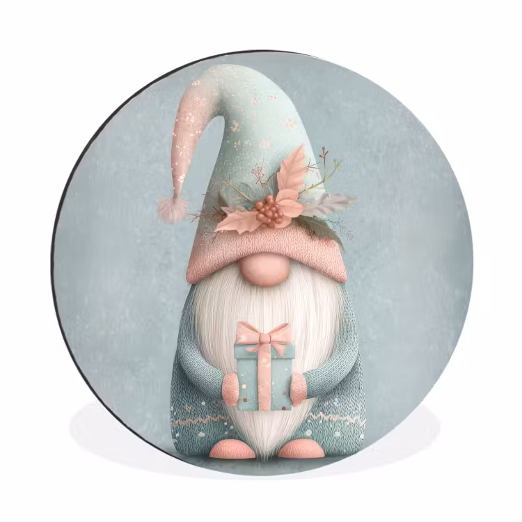 Kerstgnome - Cadeau - Groen Wandcirkel aluminium klein -3d