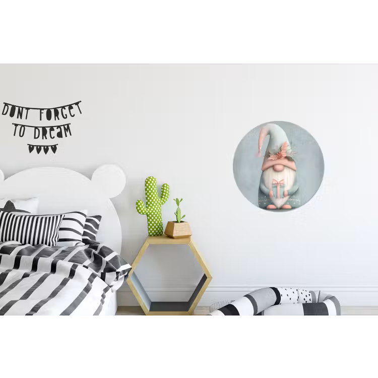 Kerstgnome - Cadeau - Groen Wandcirkel aluminium klein -kinderkamer