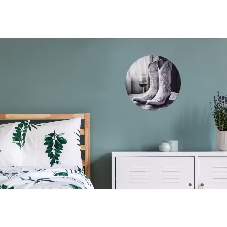 Wijn - Cowboylaarzen - Raamlicht - Wit Wandcirkel aluminium klein -slaapkamer