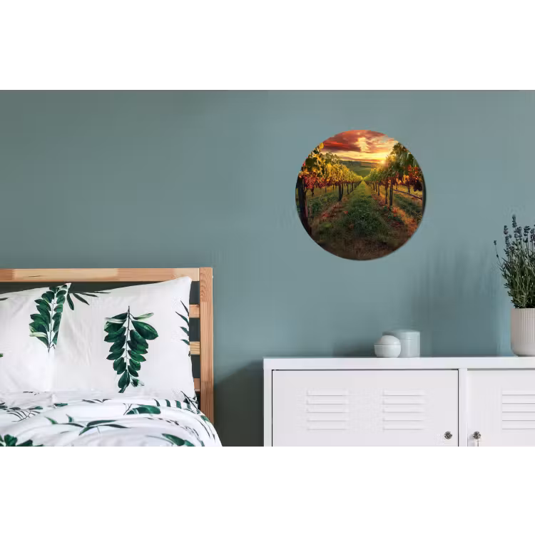 Wijngaard - Druiven - Zonsondergang Wandcirkel aluminium klein -slaapkamer