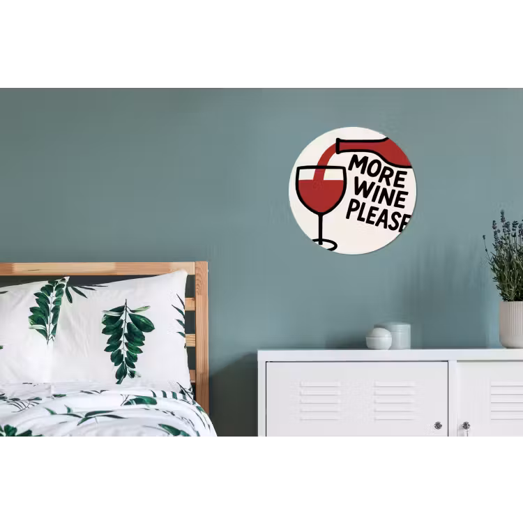 Wijnfles - Quote - Rood - Glas Wandcirkel aluminium klein -slaapkamer