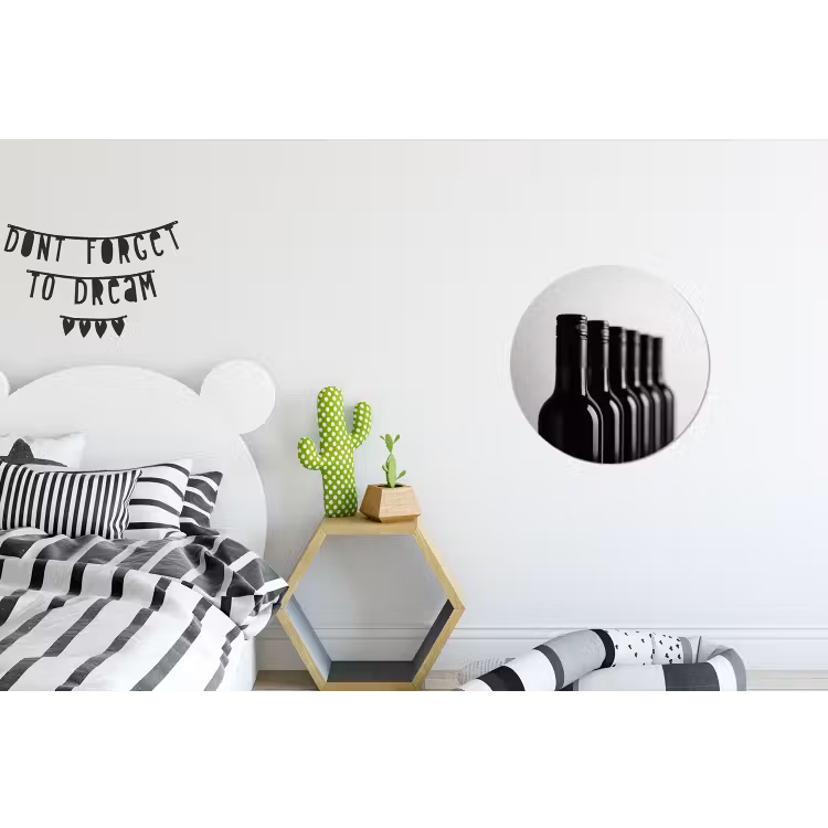 Wijnflessen - Zwart - Minimalistisch Wandcirkel aluminium klein -kinderkamer