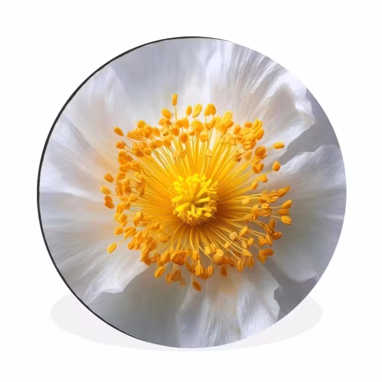 Wit - Bloem - Elegant Wandcirkel aluminium klein -3d