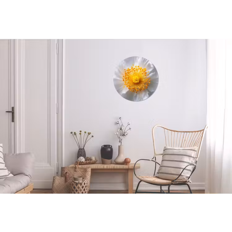 Wit - Bloem - Elegant Wandcirkel aluminium klein -woonkamer