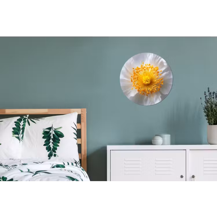 Wit - Bloem - Elegant Wandcirkel aluminium klein -slaapkamer