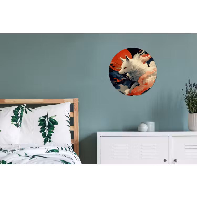 Witte vos - wolken - maan Wandcirkel aluminium klein -slaapkamer