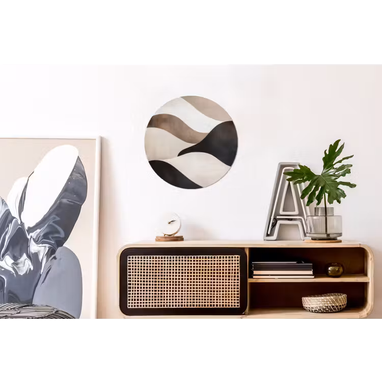 Golven - Abstract - Beige Wandcirkel aluminium klein -kantoor