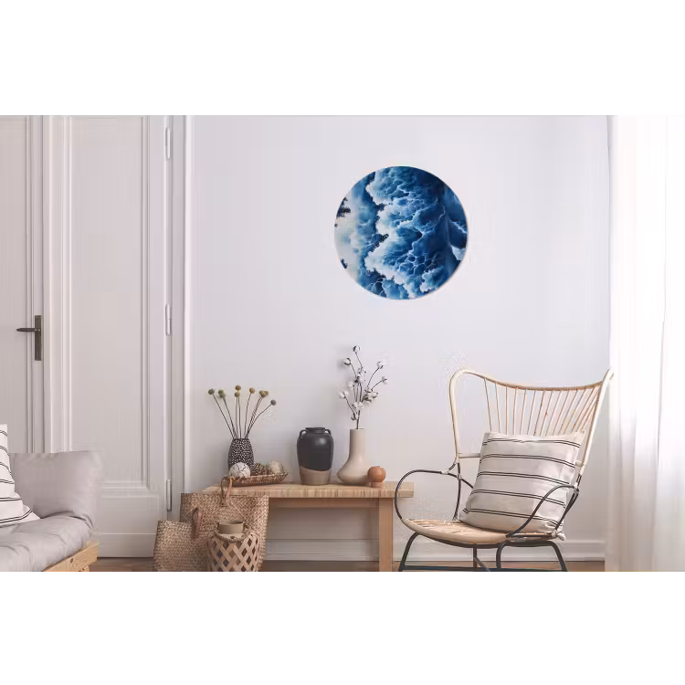 Golven - Blauw - Schuim Wandcirkel aluminium klein -woonkamer