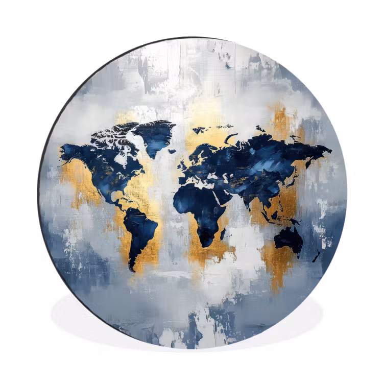 Wereldkaart - Blauw - Abstract Wandcirkel aluminium klein -3d